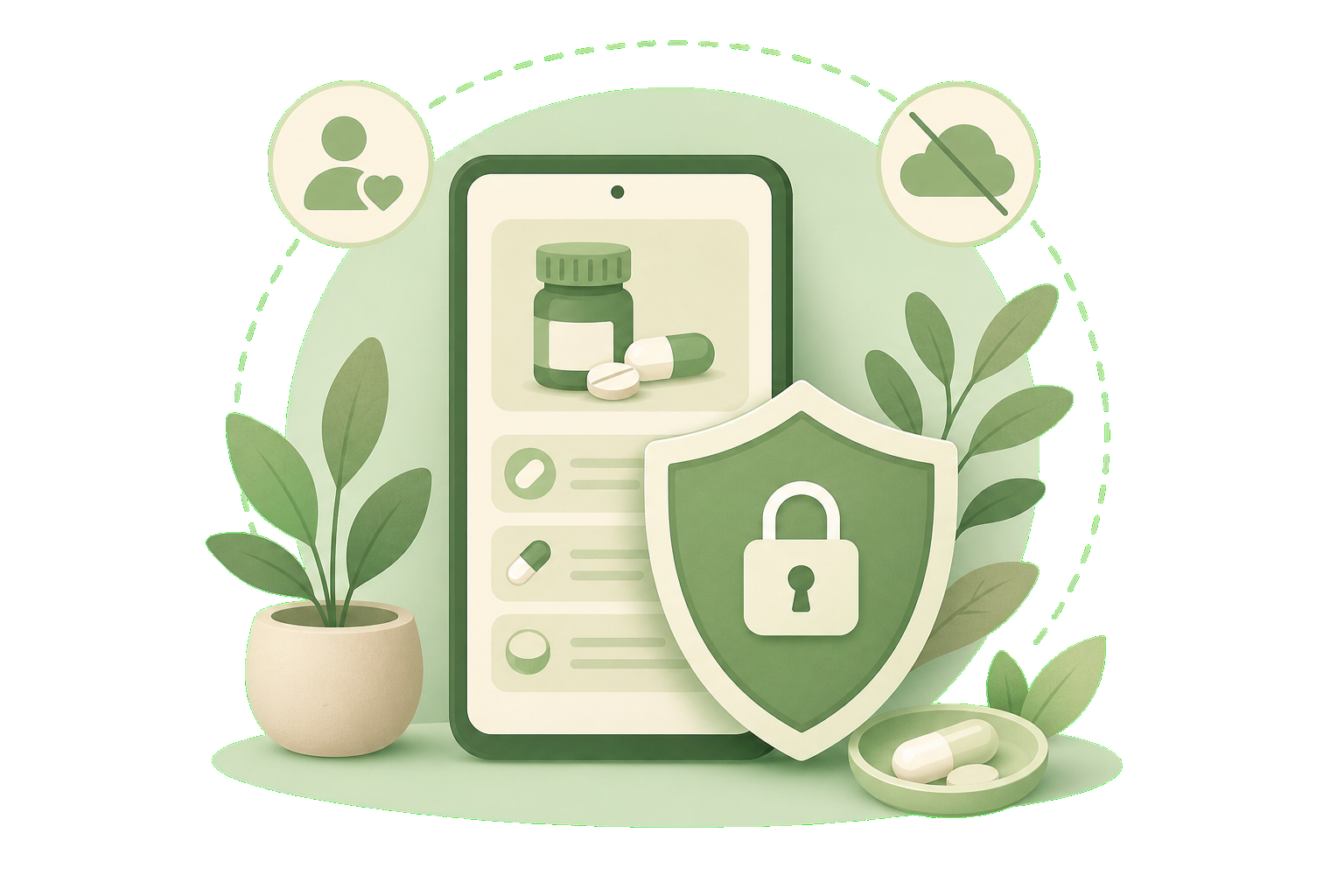 NuraDay private on-device medication data illustration