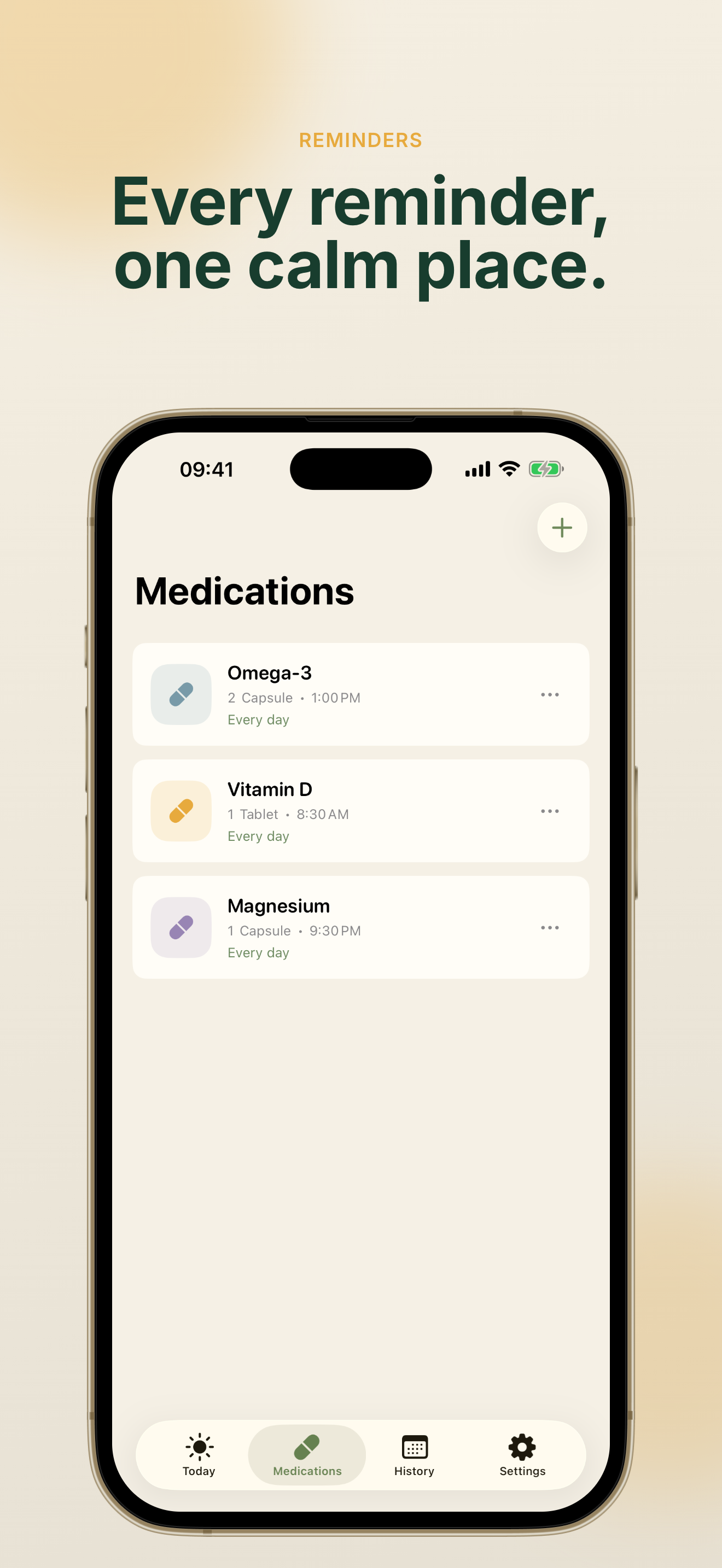 NuraDay medication list with organized reminders in one calm place